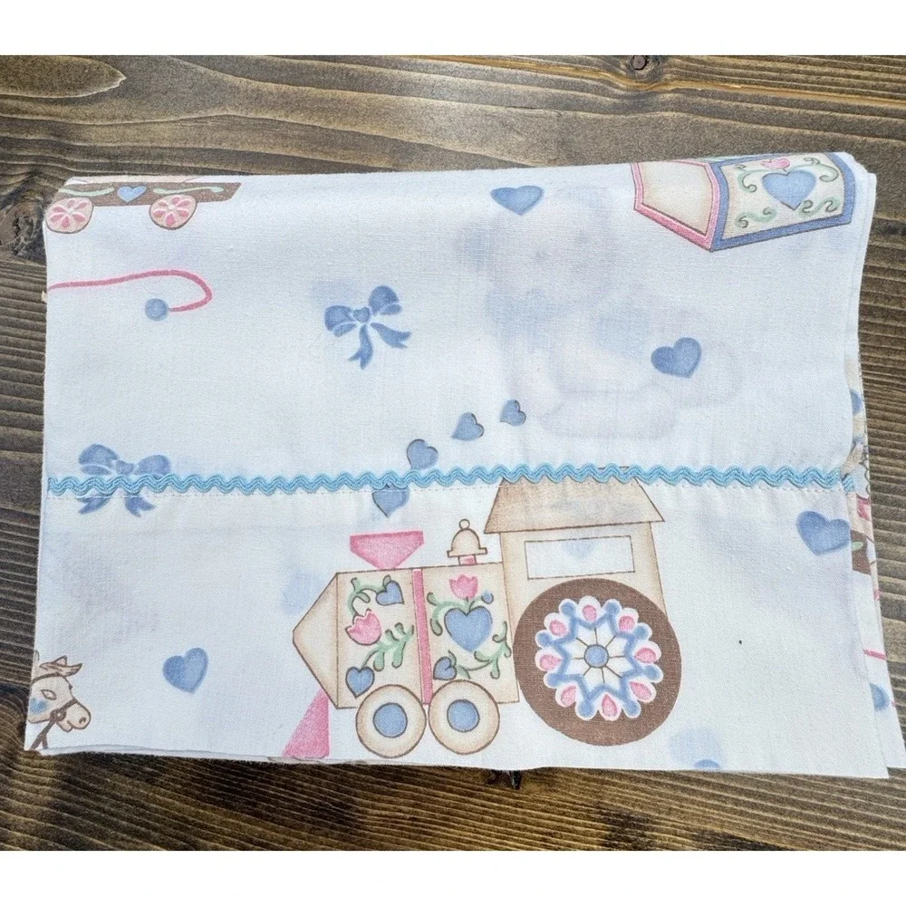 Vintage‎ Handmade Pillowcases Pair Nursery Teddy Bear Doll Kids Pastel Retro